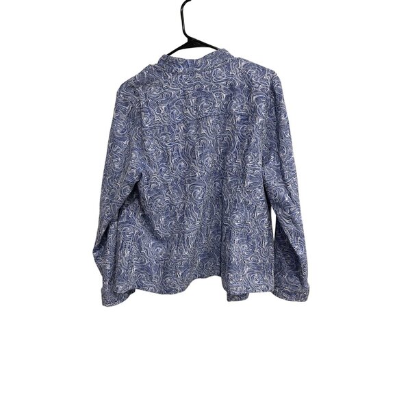 Analogy Womens Blue and White Printed Jacket with Grommet Details SZ Extra Large - Picture 2 of 9